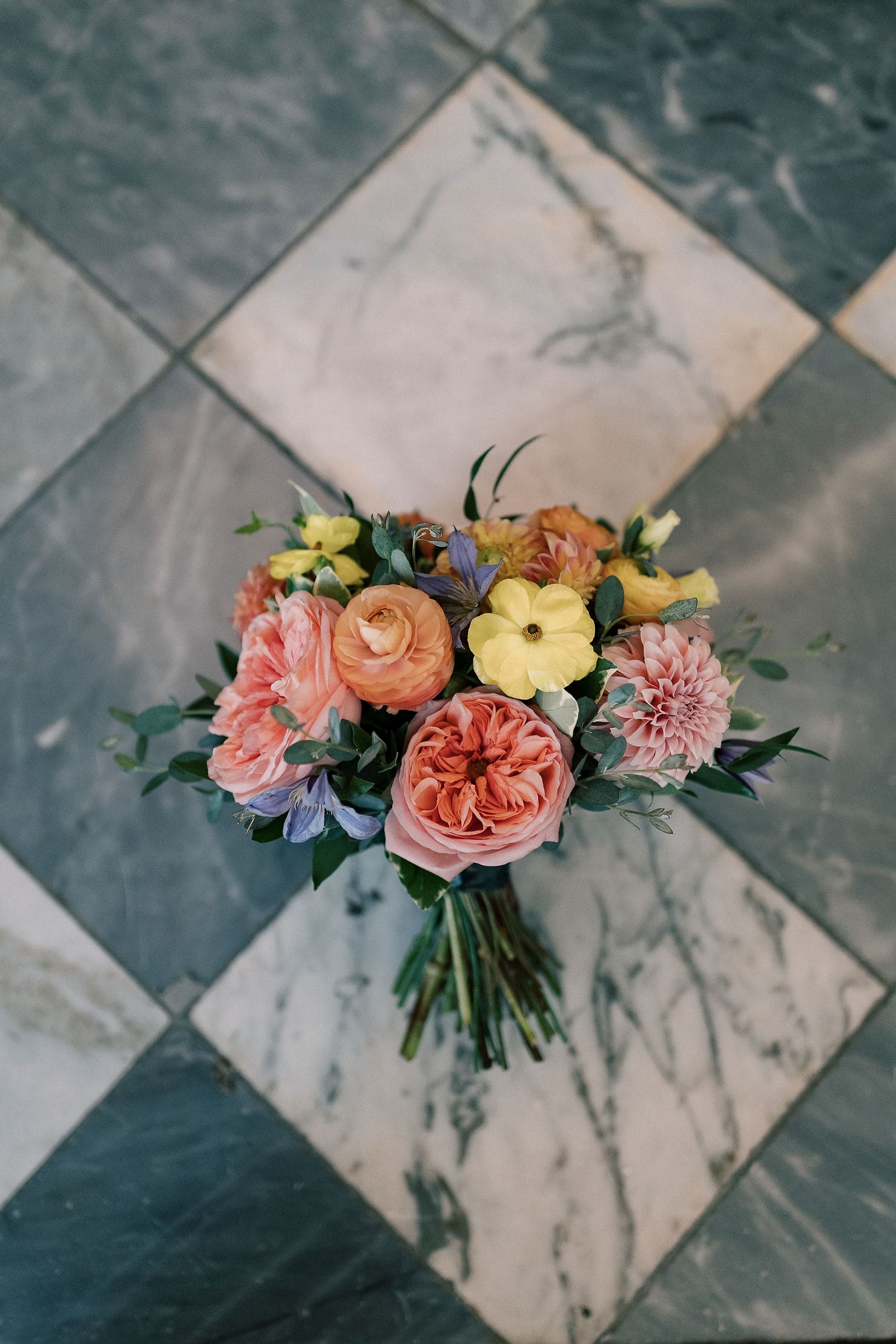Marble at Hotel Monaco Kipton with Helen Olivia flowers- a florist in DC with colorful bridal boquet