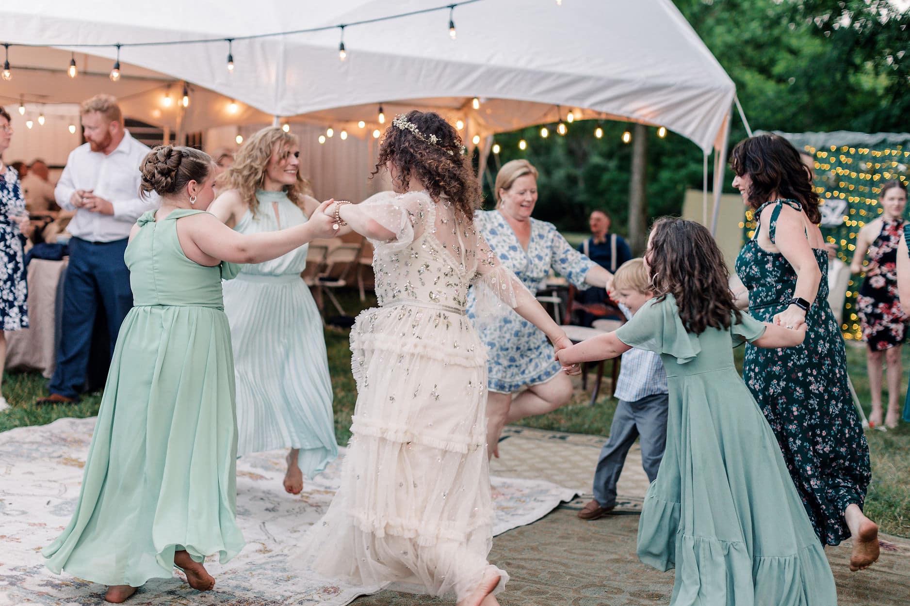a back yard dance garden party at twilight
