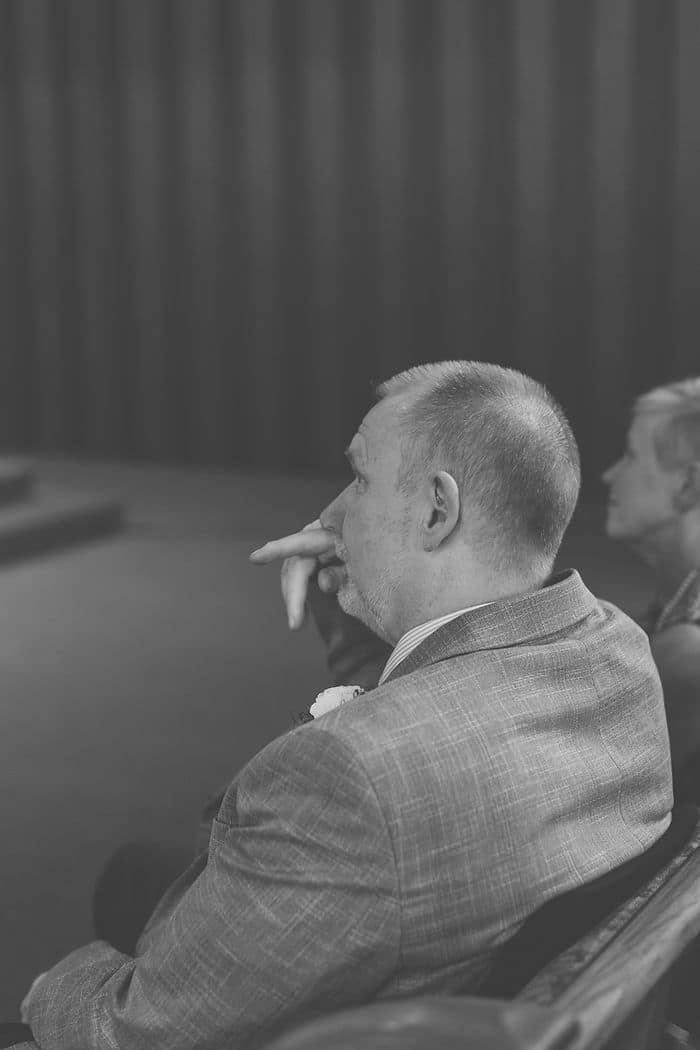 a tearful ceremony moment at a wedding at liberty Presbyterian church
