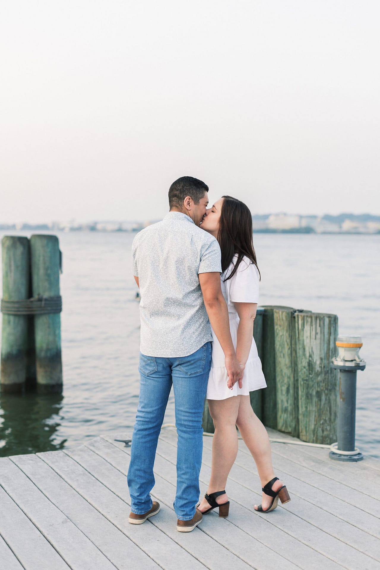 Old Town Alexandria waterfront engagement photos on the dock
