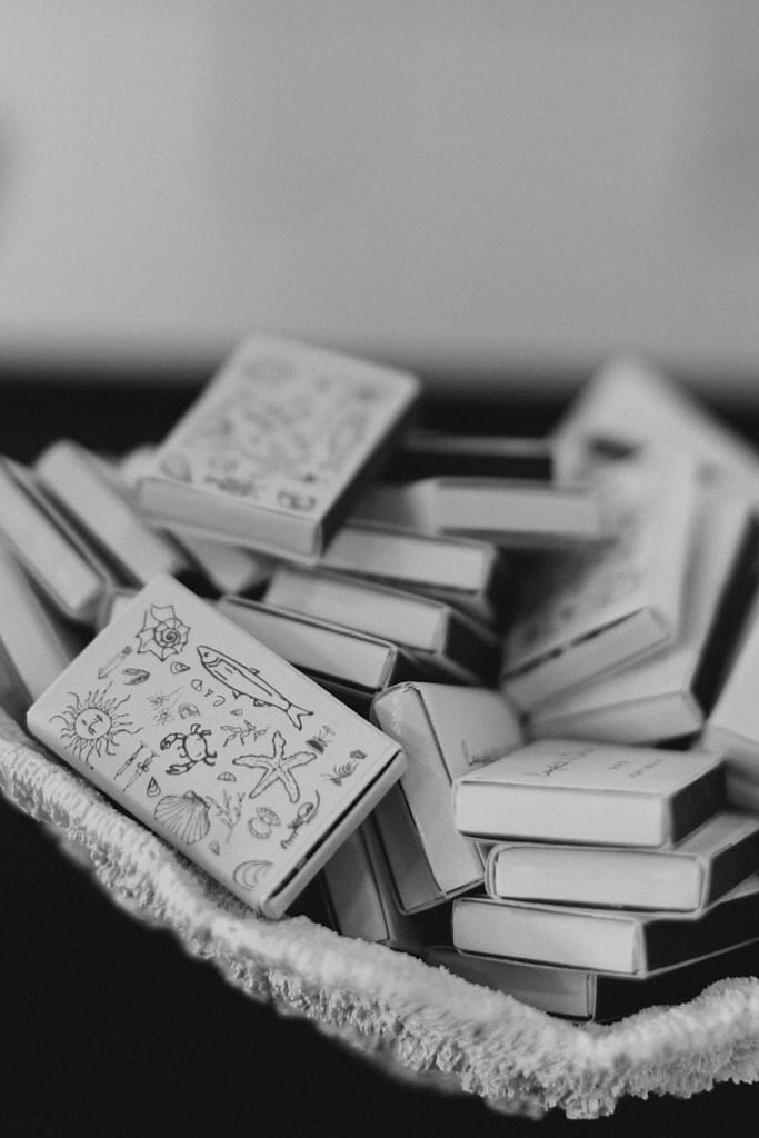 Coastal matches for guest wedding favors 